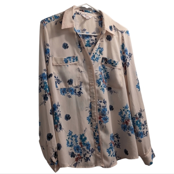 Candie's Floral Pin Striped Button Down L - Picture 1 of 3